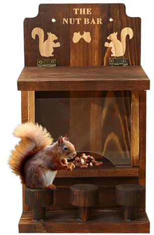 Holz Eichhörnchen Futterhaus - Outdoor Bar Hocker, Streifenhörnchen Sitz Möbel | Niedliche Hausbox mit Muster, Wetterfestes Häuschen für Balkon, Plattform Station für Garten Terrasse