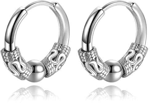 Herrörhängen stål silver med detaljer och boll - 20 mm