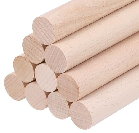 QUARKZMAN Holzrundstäbe (28mm) 1 1/8 x 4 Zoll Runde Holzstäbe Unbehandelte Massivholzstäbe Bastelstab Für Kunst Dekoration Bastel Und DIY Projekte Stab Packung Von 10