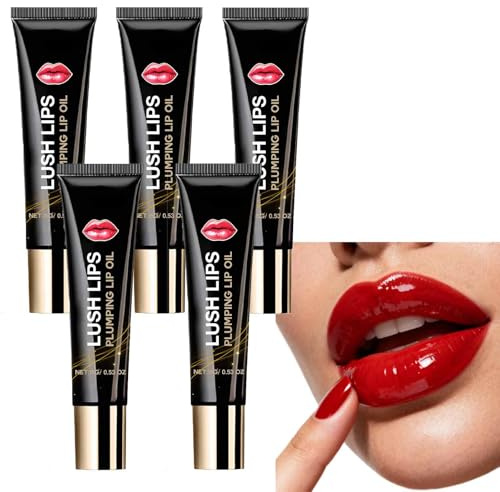 Lip Plumper & Hydrating Lip Balm - Lip Plumping Serum mit Lippenöl, klares Lipgloss-Set für feuchtigkeitsspendende, glatte & vollere Lippen, täglicher Gebrauch für Frauen & Teenager (5pcs)