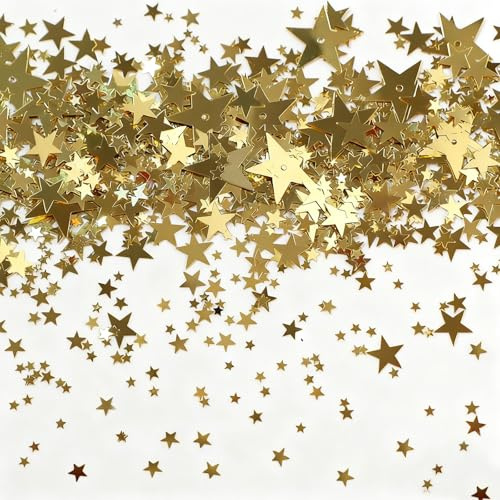 Fesnova Goldene Sterne Konfetti, Glitzer Sterne Deko für Party, Hochzeit und Festivaldekorationen (3-20mm)
