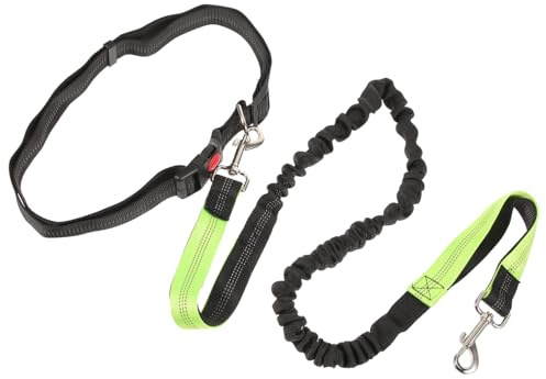 DIKACA Dog Walking Belt with Waist Leash for Running Jogging Training Lightweight Pet Supplies in Black and Fluorescent Green for Outdoor Activities