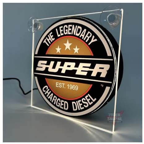 Direct Trade Service The Legendary Super Charged Diesel LED-Leuchtkasten LED-Leuchtkasten, 17 x 17 cm, mit Saugnapfhalterung und USB-Anschluss