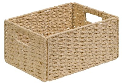 Aluusy 1 Cestas de Almacenaje, Cesta Mimbre Tejidas a Mano Rectangular 31x22,5x14cm, Cesta Plegable de Papel Jacinto de Agua, Cesto Decorativo para Baño Estanterías Kallax Cocina y Cosa Pequeñas