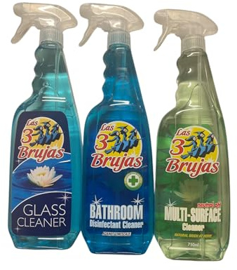 3 witches Spanish Cleaning Set, Glass Cleaner, Bathroom Disinfectant, Multi-Surface Cleaner, 750ml Spray Bottles