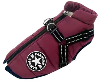 Pfötchenliebe Wasserfester Hundemantel Extreme wasserdichte Winter Hundejacke mit Reflektoren, Ärmelose gefütterte Weste, Integriertes Geschirr, Perfekt für kalte Tage Purple Gr. L