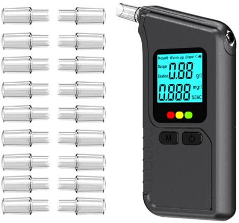 Yhtcwy Breathalyser Alcohol Tester, Portable Alcohol Breath Tester with 20Pcs Mouthpieces, Professional Breathalyser with LCD Digital Display, Breathalyzer for Home Party Use