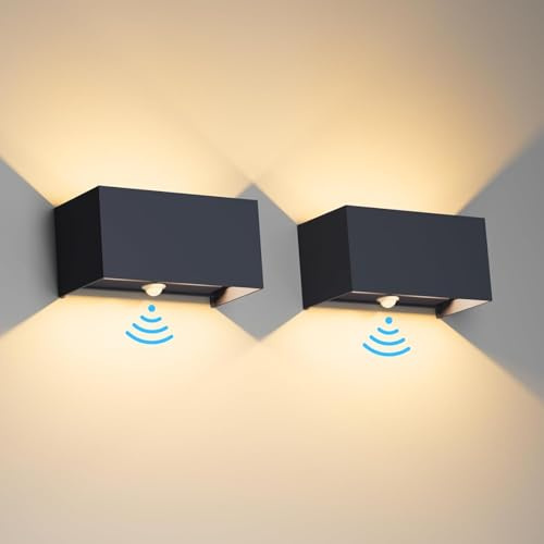 Klighten 2PCS 24W Aussenlampe Außenlampe mit Bewegungsmelder,Anthrazit,2700K