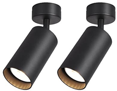 OREKPOT 2 Pcs Surface Mounted Spotlight Accent Lamp GU10 Ceiling Spot Light Fixture, Adjustable Directional Spotlights for Living Room Kitchen Corridor Gallery Picture ，Svart