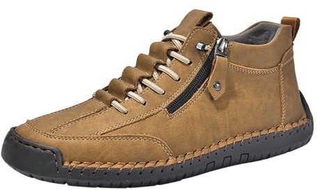Sneaker herr läderskor, vandringsskor herr läder sommar korta stövlar med dragkedja snörning läderstövlar sneakers mjuka sulor barfotaskor bekväma mockasiner tränare sportskor