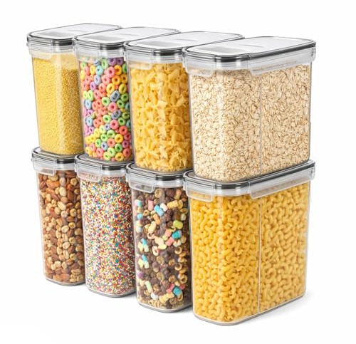 GREENSAPPIRE Cereal Storage Containers 8PCS 4L with Airtight Flip-Top Lids | BPA-Free Clear Plastic, Dry Food Organisation for Cereal, Pasta, Flour, Rice, Kitchen Cabinets, Pantry Shelves and Home Use