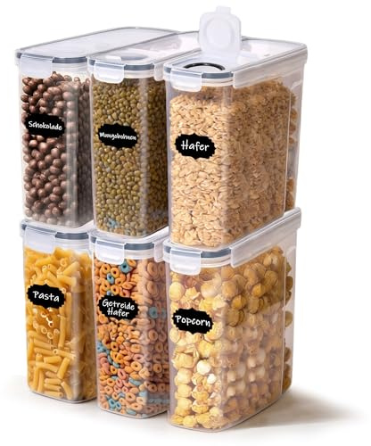 GREELUE Vorratsdosen mit Deckel Luftdicht Set, 6 Stück 4L Aufbewahrungsbox mit Deckel Küche, BPA-frei Luftdichte Vorratsdosen Vorratsbehälter für Lebensmittelaufbewahrung (4L*6)