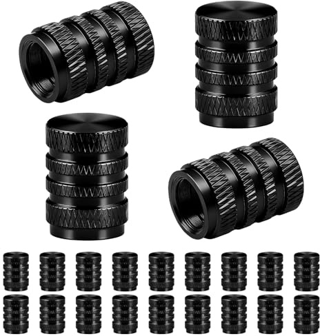 VEGCOO 22 Pcs Bouchons de Valve Pneu en Aluminium Noir, Bouchon Pneu Voiture en Résistant à l'eau et à la Poussière, Bouchon de Valve Voiture Universel pour Accessoires Voitures Motos Vélos Camions