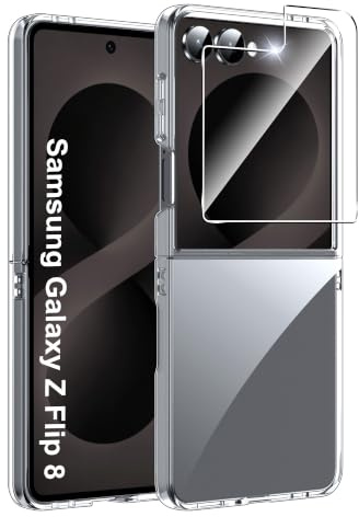 Effcotuo Coque pour Samsung Galaxy Z Flip 8/ Z Flip8 5G Case avec Verre Trempé Protection écran,Transparent Etui Silicone PC Cover Housse Absorption de Choc et Anti-Scratch Housse étui