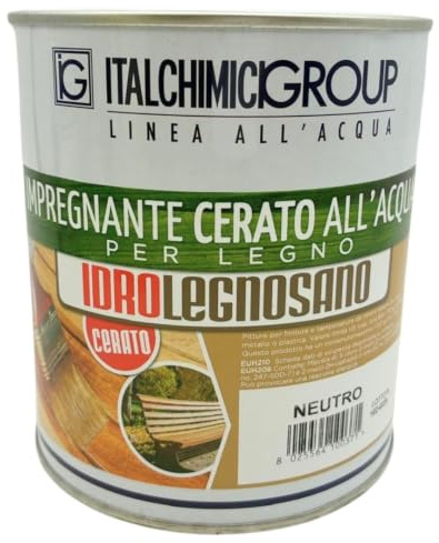 Impregnante Cerato all'Acqua per Legno 750 ml NEUTRO - Vernice con Finitura Protettiva Idrorepellente Trasparente, Per Interni ed Esterni, Essiccazione Rapida