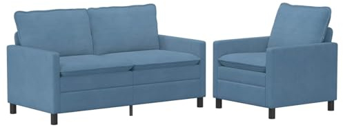 Qnhdfrt Modernes Sofa Set 2-Teilig aus Cordstoff in Blau, Polstersofa Couch-Garnitur mit Metallrahmen für Wohnzimmer, 3-Sitzer Set aus 2er und 1er Sofa