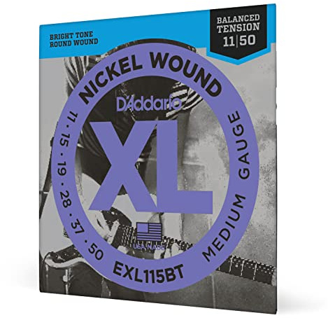 D'Addario XL Nickel EXL115BT Electric Guitar Strings, Balanced 11-50 | XL nickel electric guitar strings provide brilliant sound, precise intonation, high durability and even playing feel.