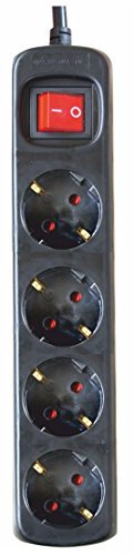 Silver Electronics - Regleta Enchufe con 4 Tomas con Interruptor, Negro, 4 Enchufes, Cable de 1,5 Metros, Protección Infantil, Toma de Tierra