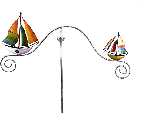 SK Style Metal Garden Wind Spinner, Balance Stake - Colour Sailing Ship Boats