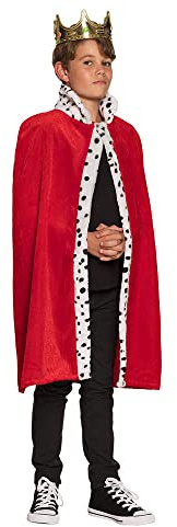 Boland 36100-Mantello da re deluxe, tunica lunga 90 cm, rosso-bianco-nero, pelliccia finta punteggiata, look ermellino, casa reale, sovrano, carnevale, festa in maschera, festa a tema costume, teatro