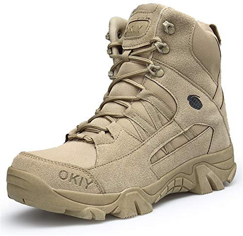Lyoridra Herren Wanderschuhe Kampfstiefel Armee Tactical Boot Outdoor Trekking Schuhe, Beige, 43 EU