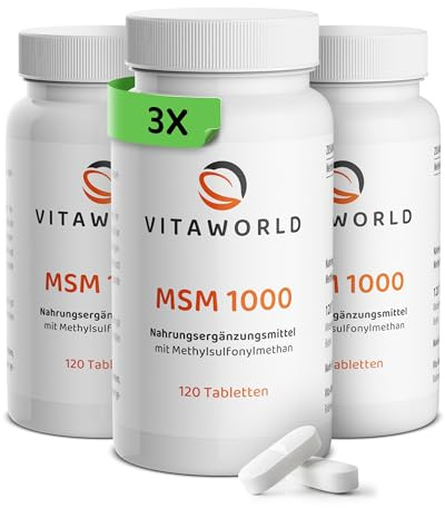 vitaworld MSM 1000 Tabletten, 3 Dosen, hochdosiert, 1000mg, 360 Stück | vegan, organischer Schwefel, ohne Zusätze, kompakter als Kapseln