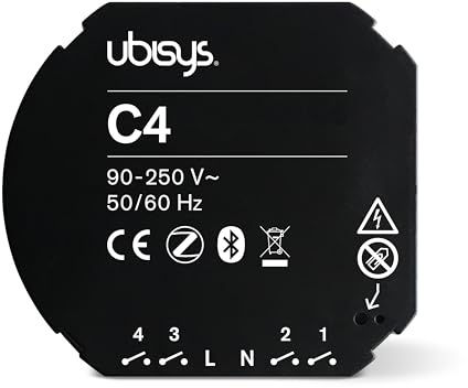 ubisys Bedieneinheit C4 (Series 2): Zigbee + Bluetooth | Zigbee Direct Device | Ohne Gateway konfigurierbar | Verknüpfbar mit anderen ubisys Komponenten, um z. B. Leuchten und Jalousien zu steuern.