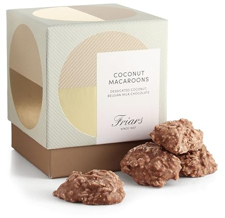 Friars Belgian Milk Chocolate Coconut Macaroons, Bite-Sized, 285 g | Traditional delights in a gift-ready cube, smooth & sweet, a luxurious present for birthdays, Christmas & anniversaries