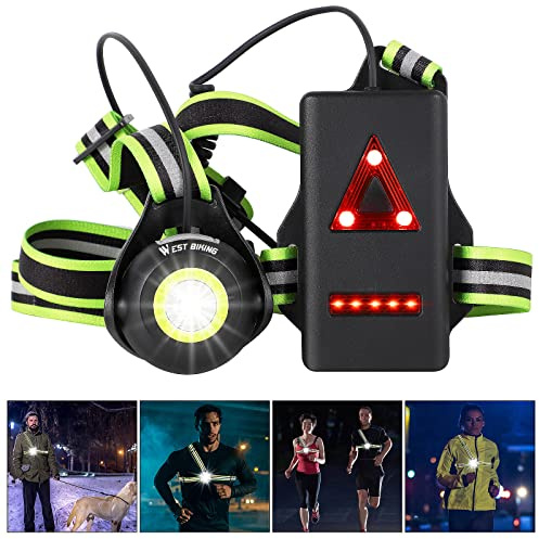 ICOCOPRO Lumière de course avec réflecteurs, lumière de poitrine LED réglable à 90 °, étanche, rechargeable par USB, 500 lumens, lampe de course avec lumière rouge pour course, pêche, camping (noir)