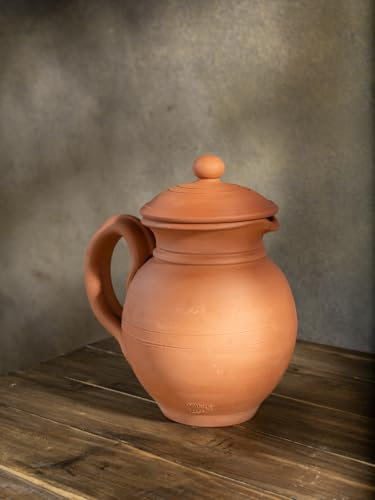 Village Decor Terrakotta-Wasserkrug mit Bodenschale und Glas, vorgebrannte Terrakotta-Wasserkaraffe, Schlammkrug, 2 qts