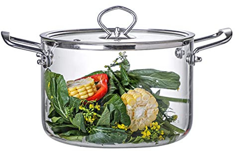 MYENA Glaskochtopf, 2,5l Beheizbare klare Stockpot Glasesopf mit Deckel - transparenter Glaskocher für Suppe Gemüse Fruchtsalat,2.5l