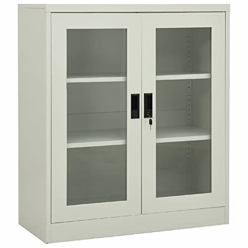 Leepesx Büroschrank, Aktenschrank, Werkzeugschrank, Metallschrank, Stahlschrank, Kellerschrank, Universalschrank, Lagerschrank, Hellgrau 90x40x105 cm Stahl