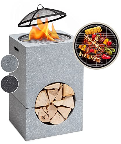 blumfeldt Brasero Exterieur pour Le Jardin, Plancha Portable avec Grille de BBQ, Pare-Etincelles et Bol en Acier, Barbecue Foyer Camping, Brûleur à Bois, 50 x 75 cm, Gris clair, (10040238)