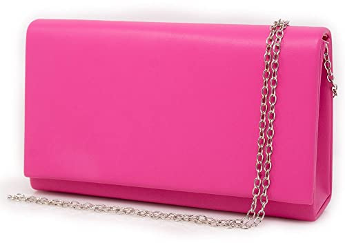 Emila Clutch fucsia bag a busta Pochette donna cerimonia borsa piccola a mano borsetta con tracolla catena da sera signora matrimonio comunioni Ecopelle Fuxia