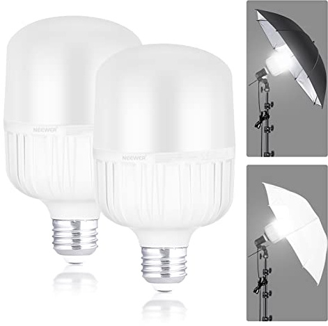 NEEWER Bombillas LED E27 de 35 W, 2 Paquetes 3450 lúmenes/5700 K/CRI 93+/15000h Vida útil Video Bombillas Brillantes, Silencioso/Sin Parpadeo/No Regulable Equivalente Incandescente de 350 W