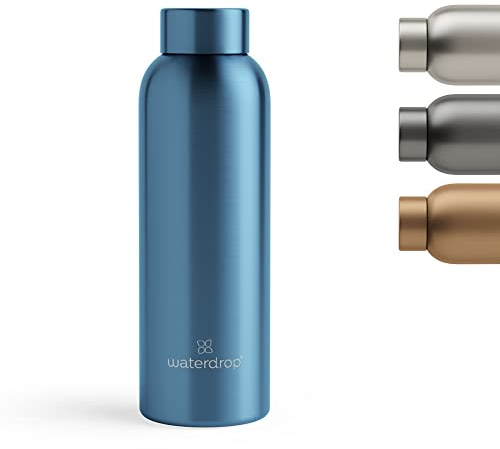 waterdrop® Edelstahl Trinkflasche 600ml - auslaufsichere Trinkflasche Kohlensäure geeignet - doppelwandige Thermosflasche für heiße & kalte Getränke - ideal für unterwegs, Büro & Fitness