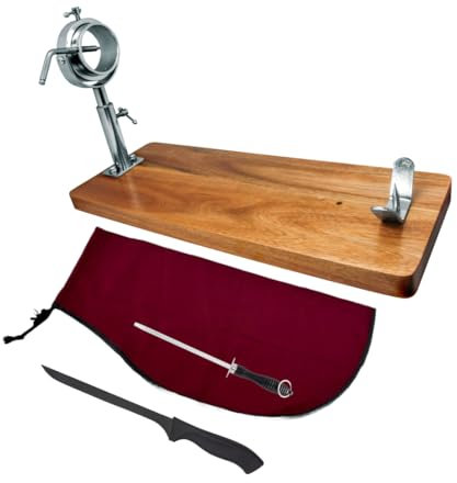 Schinkenhalter drehbar und ausziehbar + Schinkenabdeckung Bordeaux + manueller Schärfer + Schinkenmesser