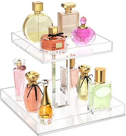 NIUBEE 2-Tier Acrylic Bathroom Cosmetic Storage Organizer for Dresser and Countertop - Standing Perfume Tray for Bedroom Decor