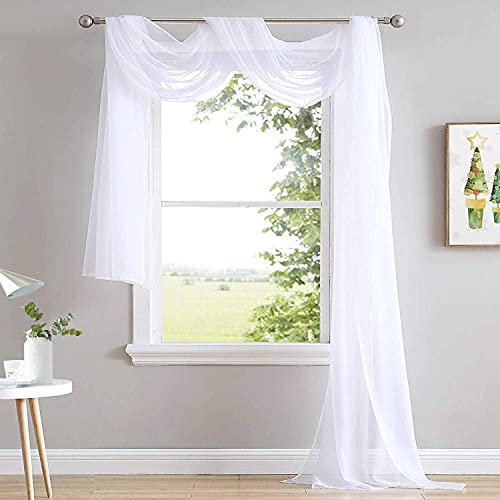 Querbehang Freihanddeko Weiß Transparente Gardinen Voile Vorhang Hochzeit Deko Hochzeitsbogen Gardinen Tüll Foto Hintergrund Vorhangschal für Fotografie Party Hochzeit Geburtstag Taufe 137x548cm