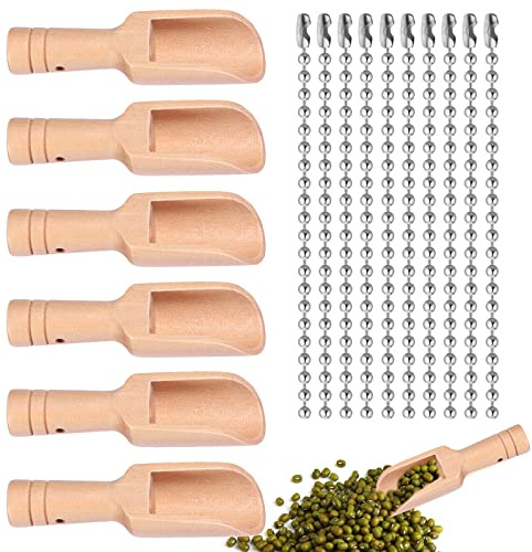Kleine Holzschaufel, 10 Stücke Mini Salzlöffel, Gewürzlöffel Für Badesalz, Teelöffel, Waschpulverlöffel (Mit Perlenkette)