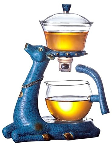 Asiasioc Semi-Automatic Glass Teapot, Borosilicate Magic Teapot, Turkish Drip Pot Infuser, Heat-Resistant, 350ML, Blue