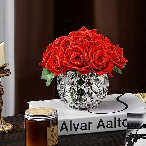 rubystory Künstliche rote Rosen in Vase, künstliche Rosen mit Vase für Esstisch, Schlafzimmer, Hochzeitsdekoration (rot), 18 Stück
