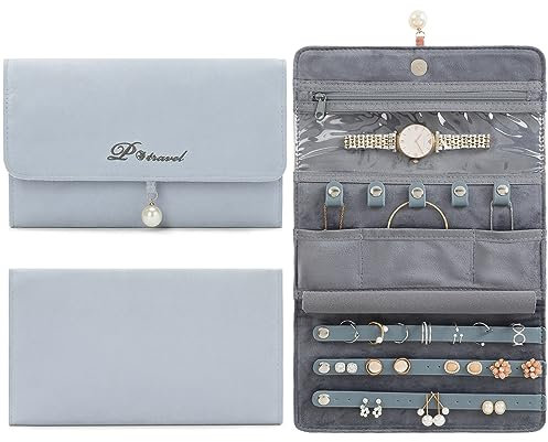 VanFn Rouleaux de bijoux, rouleau de rangement de bijoux de voyage, étui à bijoux pliable, sac de rangement de bijoux pour femmes pour bagues de voyage, colliers, boucles d'oreilles, bracelets,