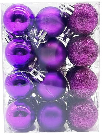SECALIFE Lot de 24 boules de Noël de 30 mm - Boules de décoration de sapin de Noël incassables - Boules suspendues mini pour sapin de Noël - Décoration de fête de mariage, violet