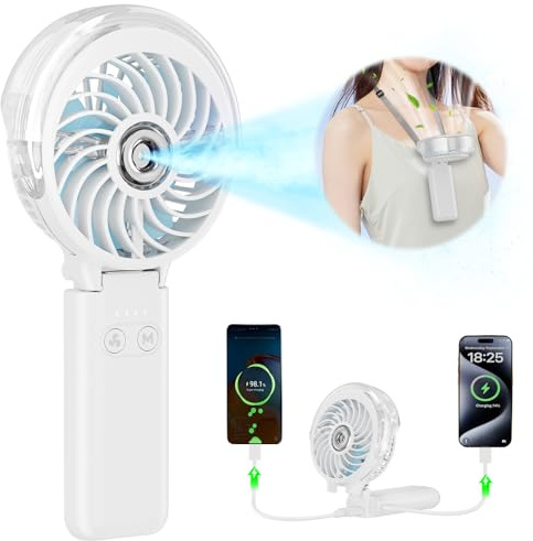 HandFan 5200mAh Upgraded Personal Misting Fan, Rechargeable Handheld Mister Fan, Spray Water Mist Fans, Portable Cooling AC, Electric Mini Hand Fans for Beach Travel Outdoors(White)