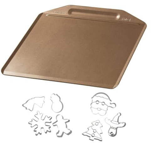 Teglia da forno senza bordo ZENKER e 7 tagliabiscotti natalizi | Weihnachtskekse, 7 Ausstechformen, Edelstahl, 35,9 x 32,8 cm, Stahl und Keramik, Backofen bei 230 °C