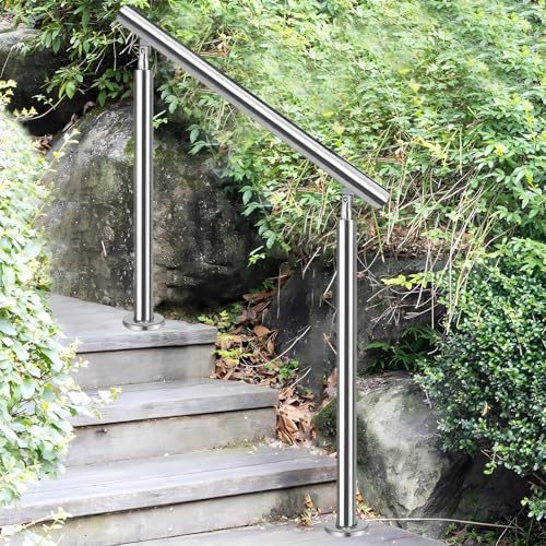 Stainless Steel Outdoor Stair Railing, Adjustable Garden Handrails with Complete Installation Kit, Round Pipe Tube Brushed Rail Bars, Safety Non-slip Guardrail - Easy to Clean ( Color : Height 105cm ,
