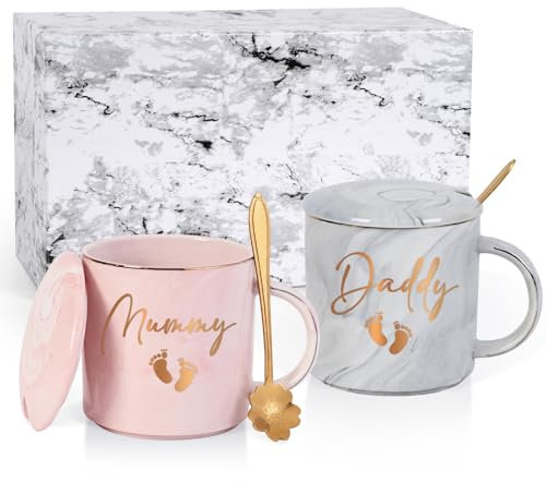 Joymaking Mum and Dad's 12oz Pink-Gray Coffee Mug for Newborn Parents