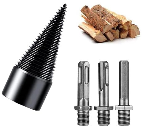 WEDAMOO Punta Spaccalegna per Trapano, Spaccalegna a Vite Coni 42mm Spaccalegna Cono di Legno Vite Conica Spaccalegna con 3 Manici Trapano per Taglialegna Trapano a Gradini Casa