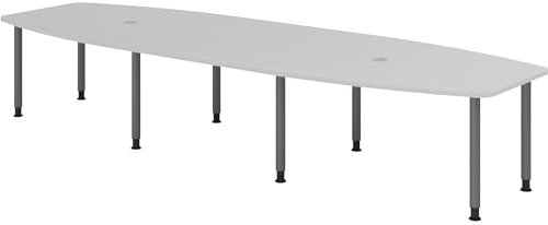 bümö Konferenztisch oval 400x130 cm großer Besprechungstisch in grau, Besprechungstisch mit Gestell in Graphit, Meetingtisch für 14 Personen, XXL-Tisch für Besprechungsraum & Meeting